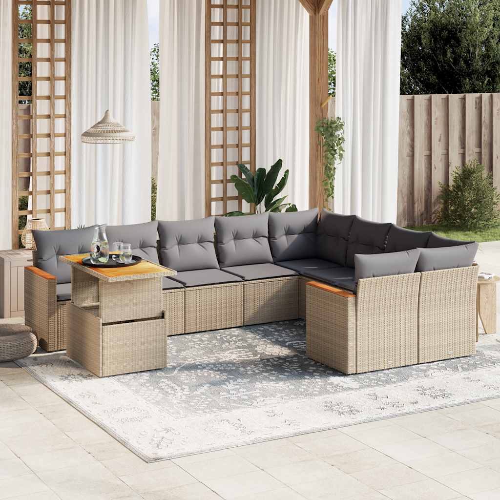 vidaXL Set canapele de grădină cu perne, 10 piese, bej, poliratan