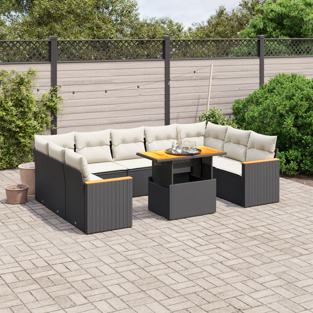 vidaXL Set canapele de grădină cu perne, 11 piese, negru, poliratan vidaXL Set canapele de grădină cu perne, 11 piese, negru, poliratan