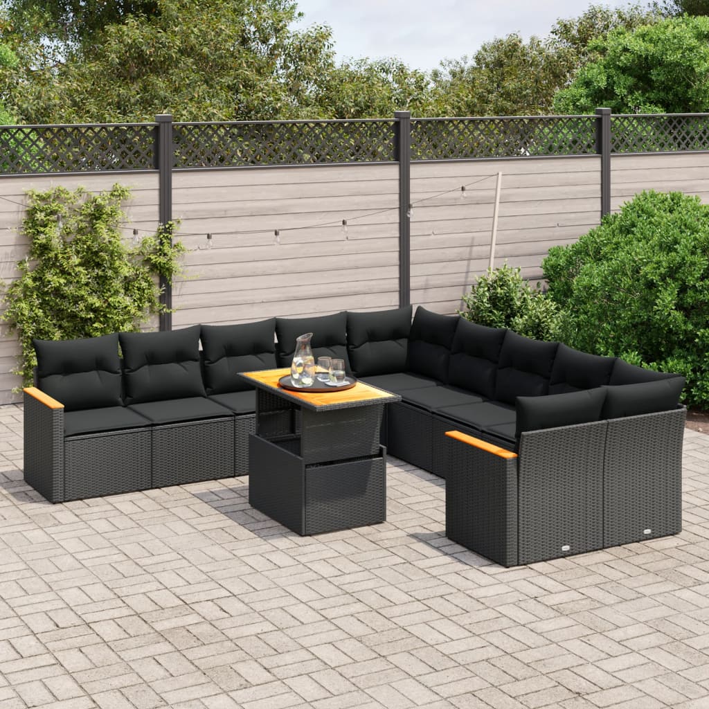 vidaXL Set canapele de grădină cu perne, 11 piese, negru, poliratan vidaXL Set canapele de grădină cu perne, 11 piese, negru, poliratan