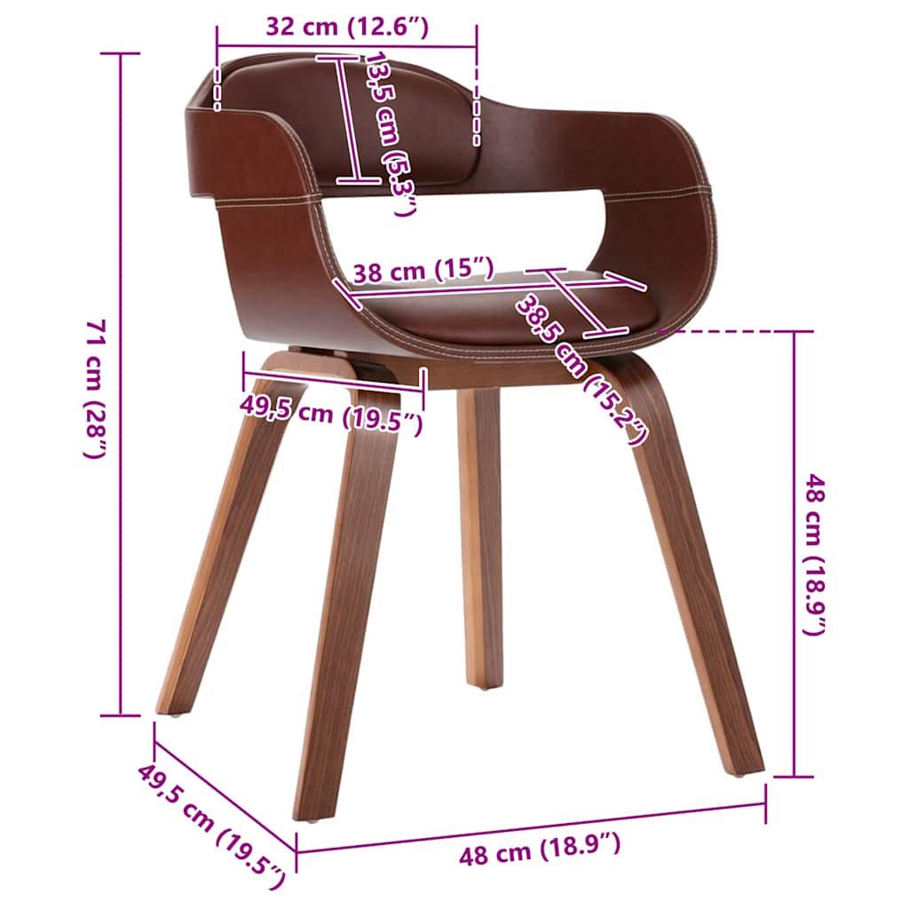 vidaXL Scaun de masă, maro, lemn curbat & piele ecologică