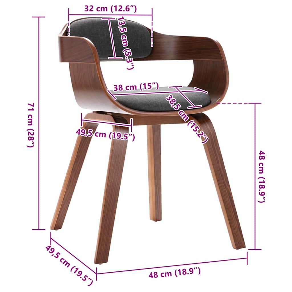 vidaXL Scaun de bucătărie, gri închis, lemn curbat & țesătură vidaXL Scaun de bucătărie, gri închis, lemn curbat & țesătură