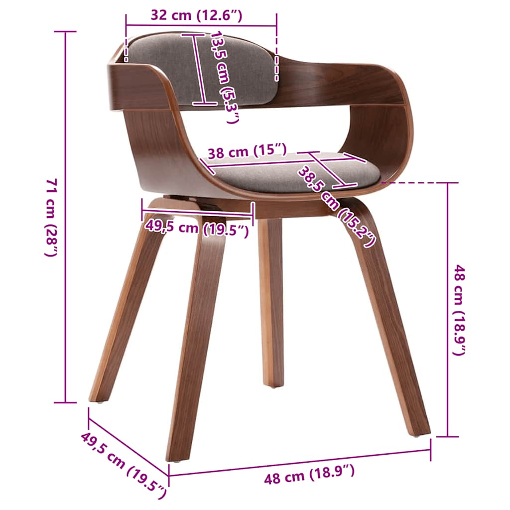 vidaXL Scaun de bucătărie, gri taupe, lemn curbat & țesătură