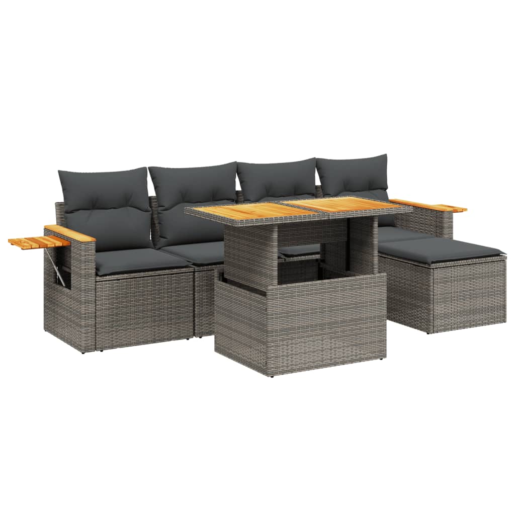 vidaXL Set mobilier grădină cu perne, 6 piese, gri, poliratan vidaXL Set mobilier grădină cu perne, 6 piese, gri, poliratan