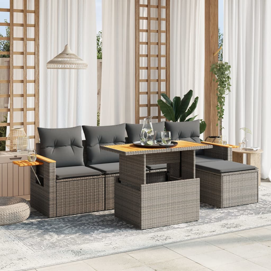 vidaXL Set mobilier grădină cu perne, 6 piese, gri, poliratan vidaXL Set mobilier grădină cu perne, 6 piese, gri, poliratan