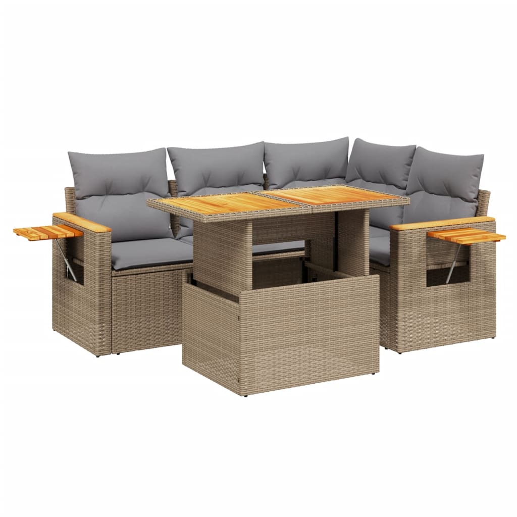 vidaXL Set canapele de grădină cu perne, 5 piese, bej, poliratan