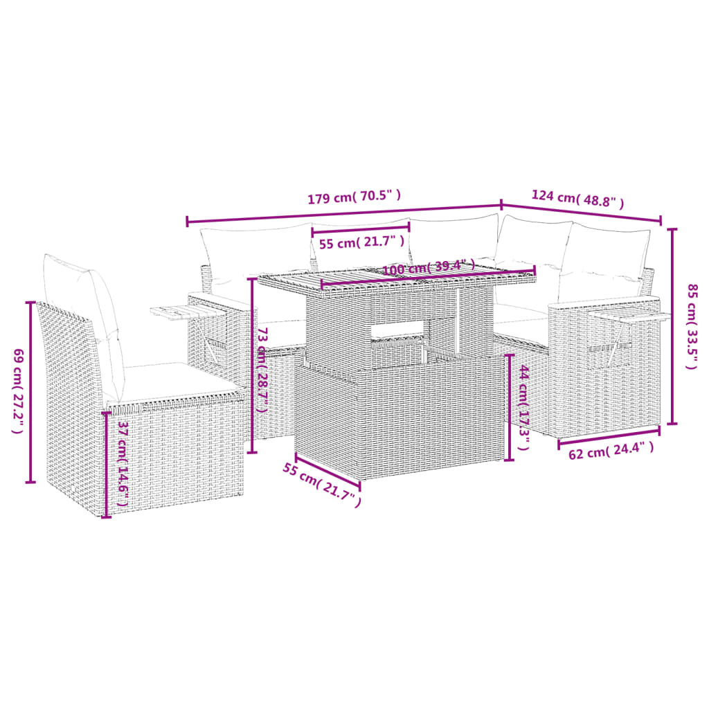 vidaXL Set mobilier grădină cu perne, 6 piese, gri, poliratan vidaXL Set mobilier grădină cu perne, 6 piese, gri, poliratan