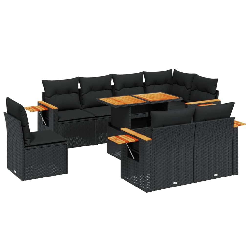 vidaXL Set mobilier de grădină cu perne, 9 piese, negru, poliratan vidaXL Set mobilier de grădină cu perne, 9 piese, negru, poliratan