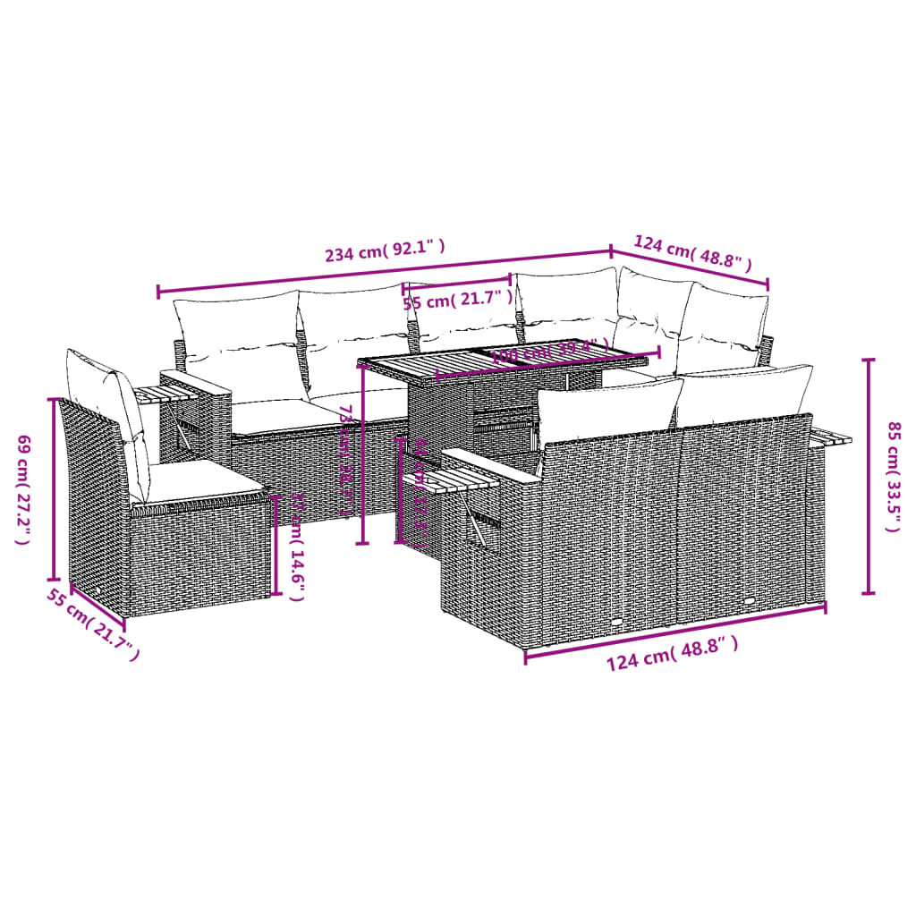 vidaXL Set mobilier de grădină cu perne, 9 piese, negru, poliratan vidaXL Set mobilier de grădină cu perne, 9 piese, negru, poliratan