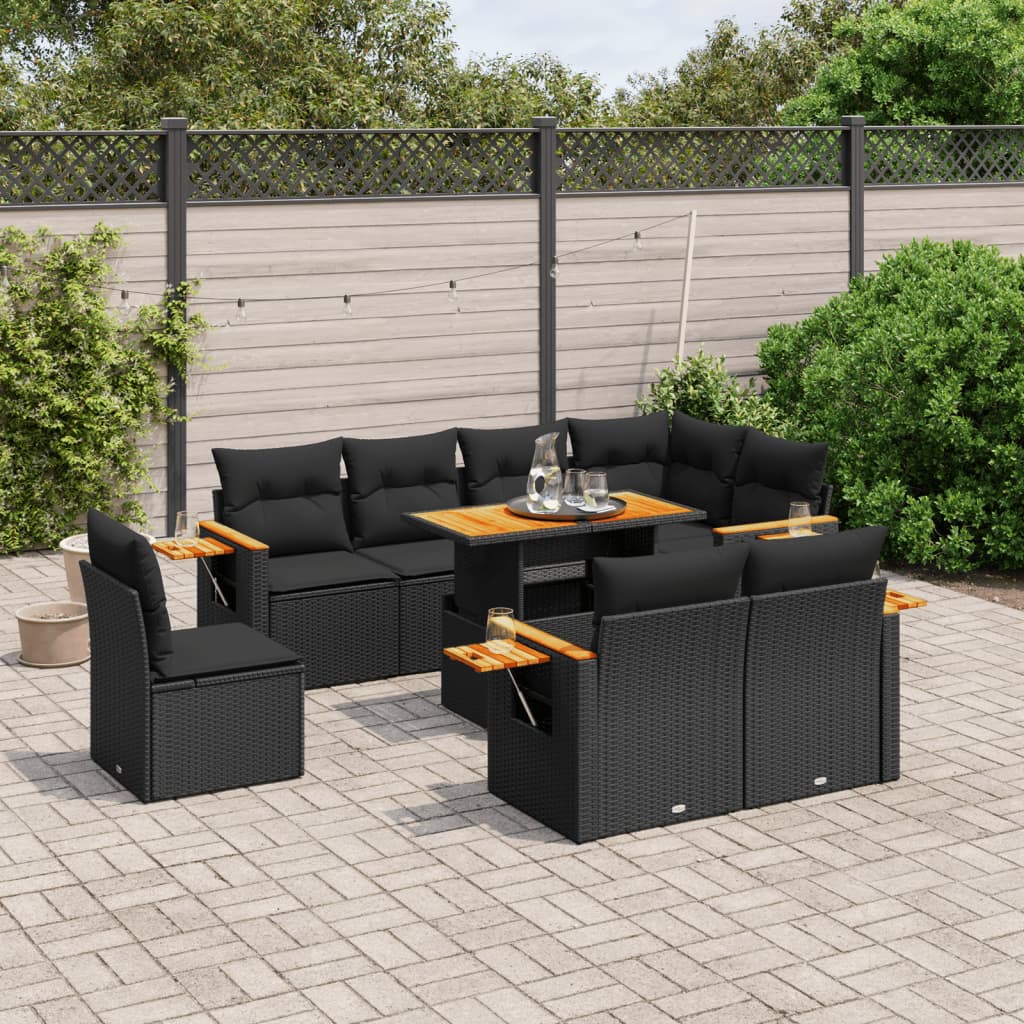 vidaXL Set mobilier de grădină cu perne, 9 piese, negru, poliratan vidaXL Set mobilier de grădină cu perne, 9 piese, negru, poliratan