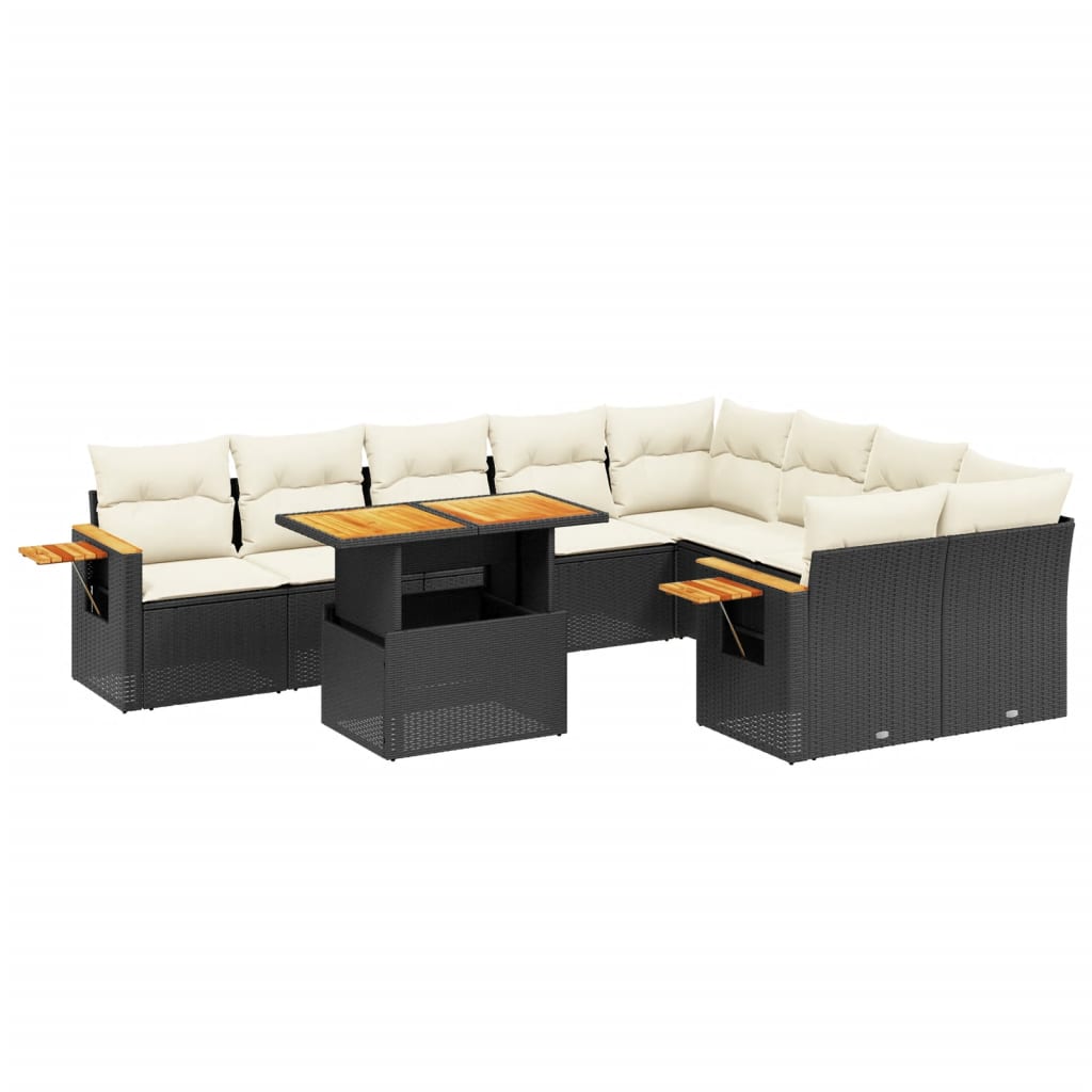 vidaXL Set canapele de grădină cu perne, 10 piese, negru, poliratan