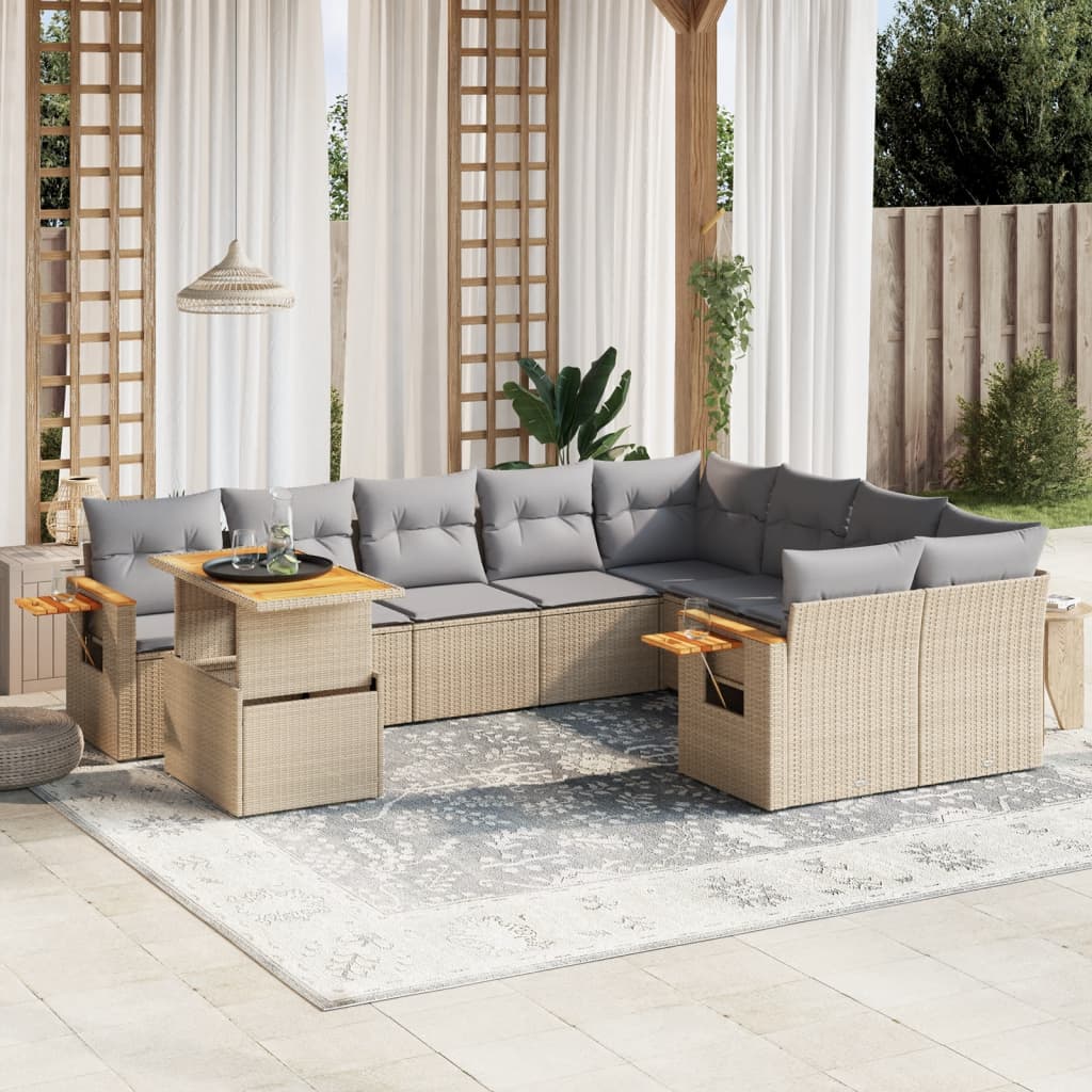 vidaXL Set canapele de grădină cu perne, 10 piese, bej, poliratan