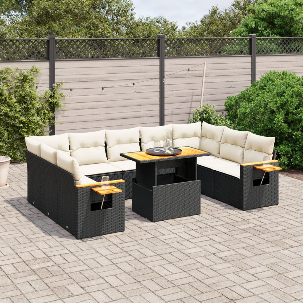 vidaXL Set canapele de grădină cu perne, 11 piese, negru, poliratan vidaXL Set canapele de grădină cu perne, 11 piese, negru, poliratan