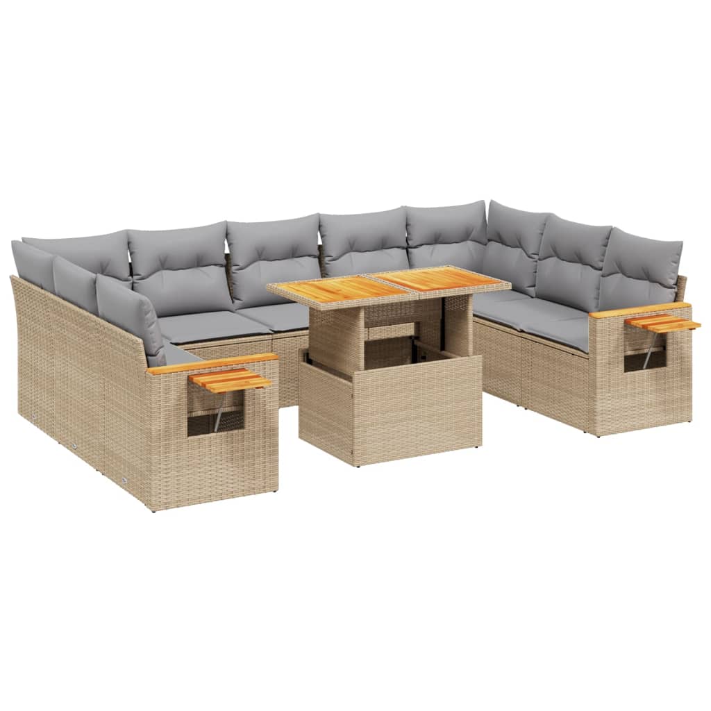 vidaXL Set canapele de grădină cu perne, 11 piese, bej, poliratan