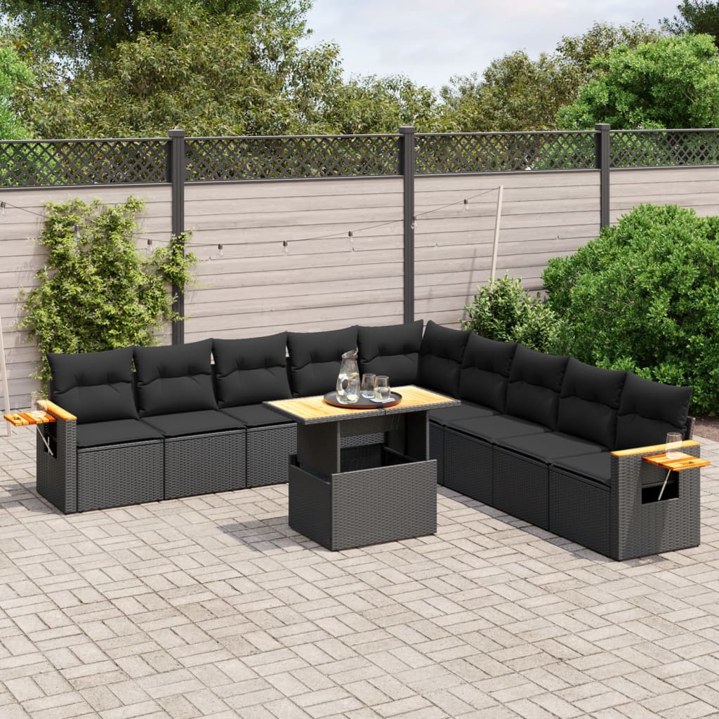 vidaXL Set canapele de grădină cu perne, 11 piese, negru, poliratan vidaXL Set canapele de grădină cu perne, 11 piese, negru, poliratan