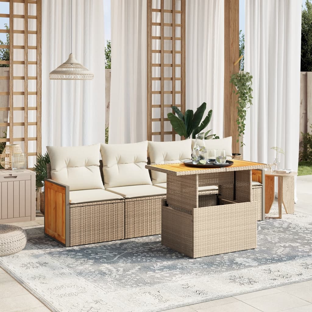 vidaXL Set canapele de grădină cu perne, 5 piese, bej, poliratan vidaXL Set canapele de grădină cu perne, 5 piese, bej, poliratan