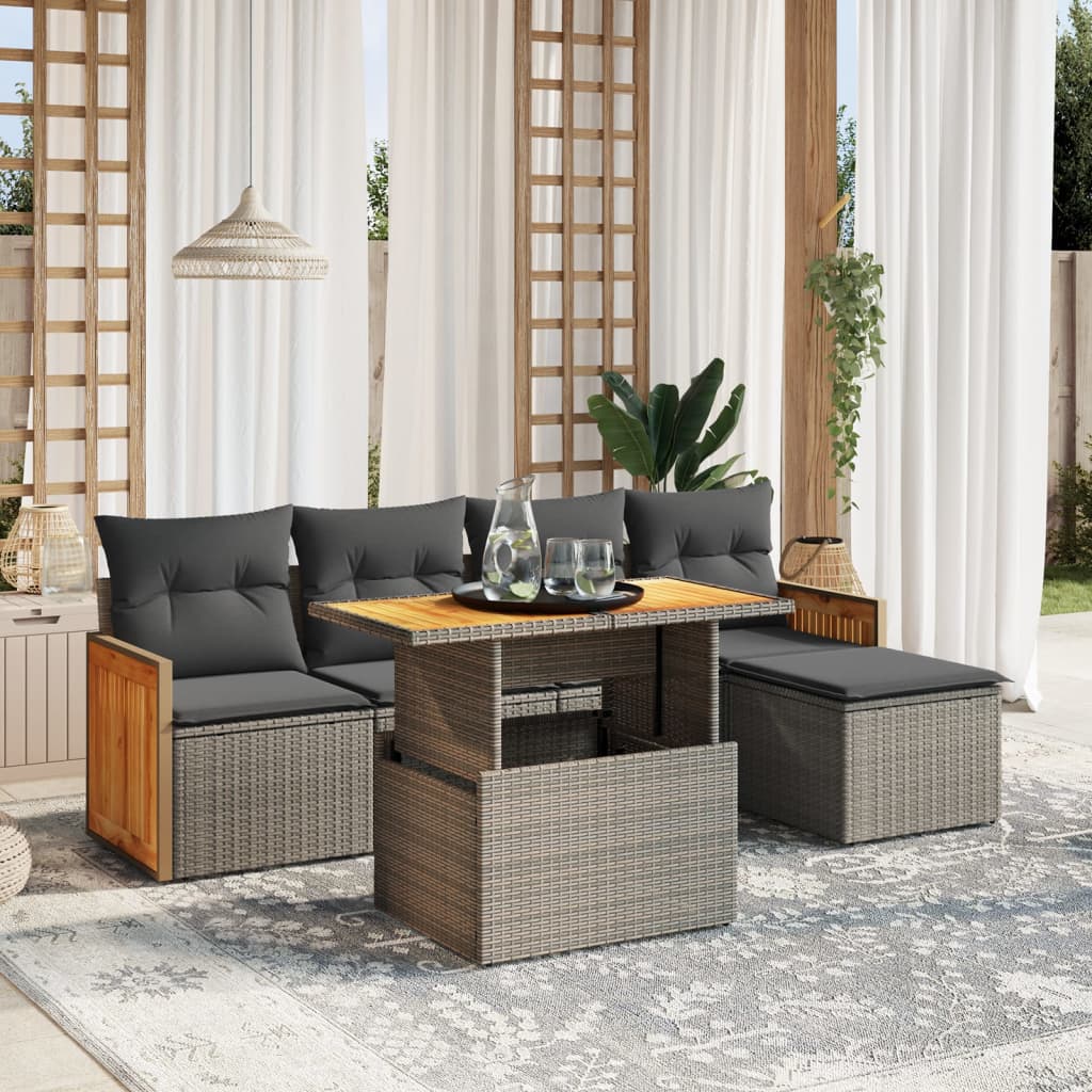 vidaXL Set mobilier grădină cu perne, 6 piese, gri, poliratan vidaXL Set mobilier grădină cu perne, 6 piese, gri, poliratan