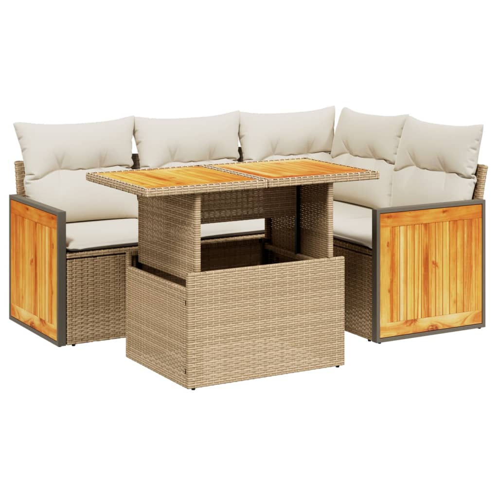 vidaXL Set canapele de grădină cu perne, 5 piese, bej, poliratan vidaXL Set canapele de grădină cu perne, 5 piese, bej, poliratan