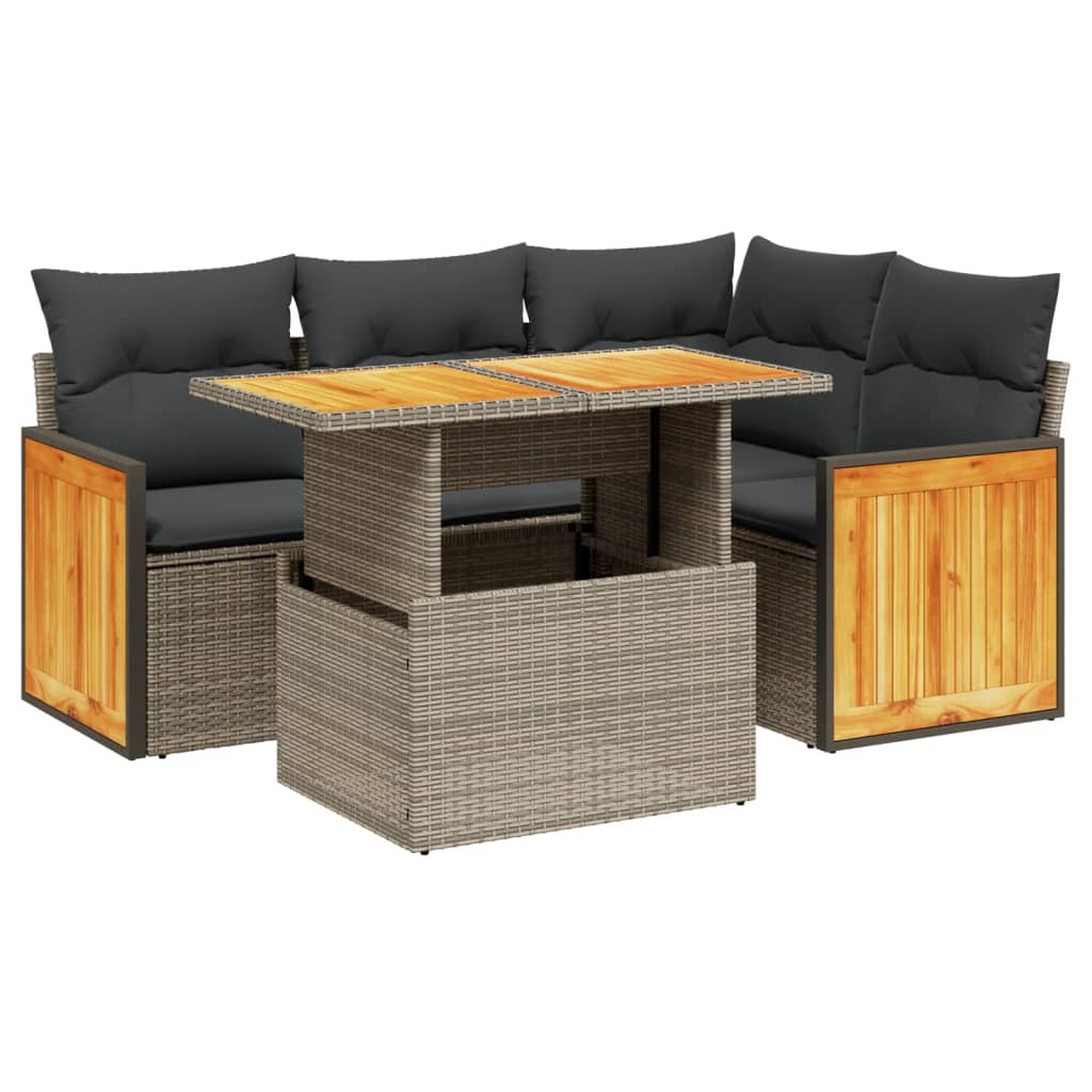 vidaXL Set canapea de grădină cu perne, 5 piese, gri, poliratan vidaXL Set canapea de grădină cu perne, 5 piese, gri, poliratan