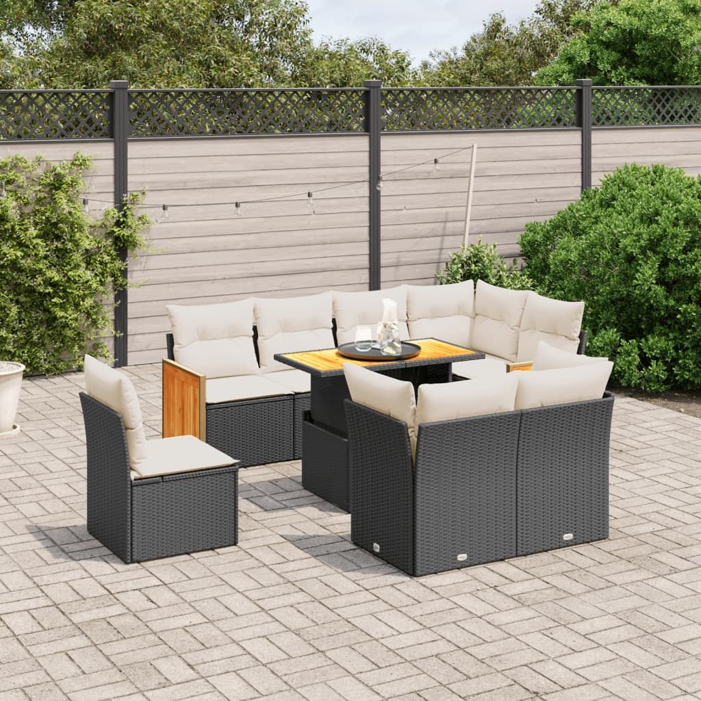 vidaXL Set mobilier de grădină cu perne, 9 piese, negru, poliratan vidaXL Set mobilier de grădină cu perne, 9 piese, negru, poliratan
