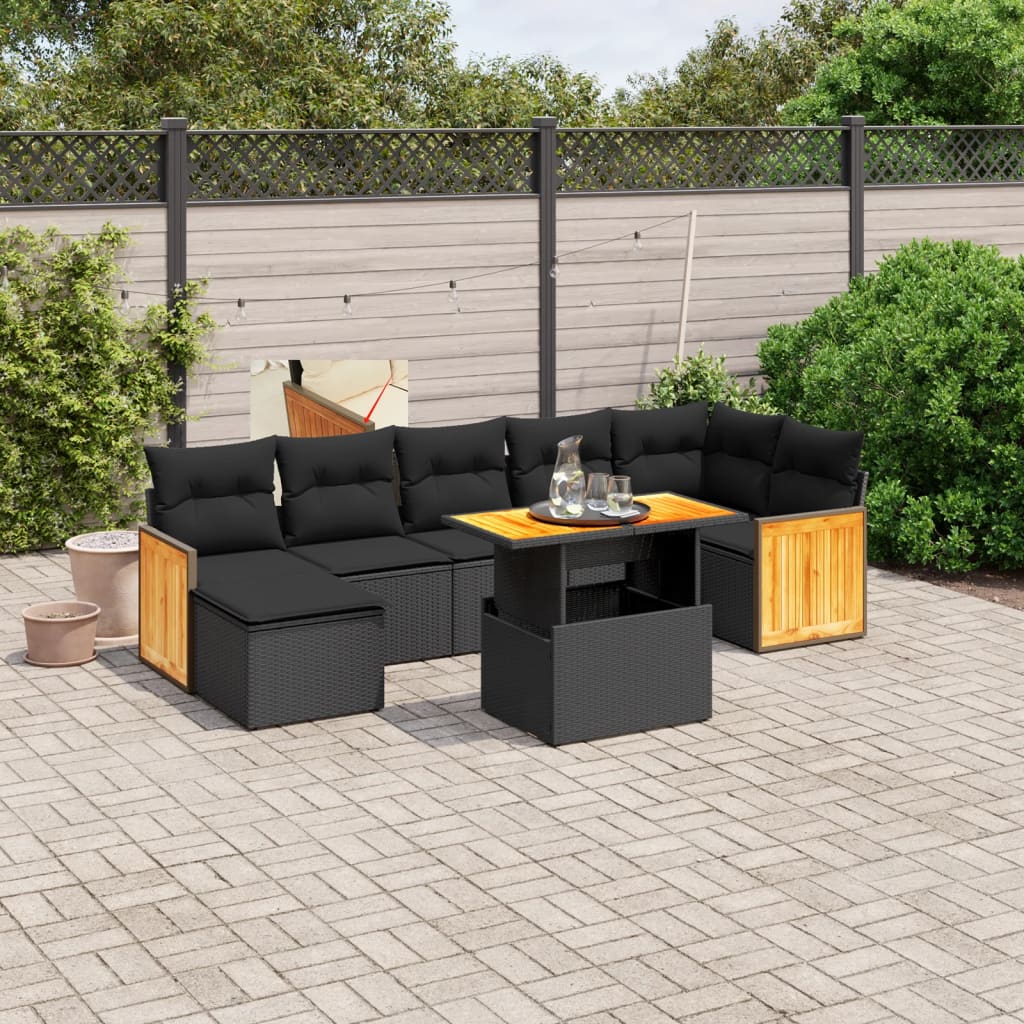 vidaXL Set mobilier de grădină cu perne, 8 piese, negru, poliratan vidaXL Set mobilier de grădină cu perne, 8 piese, negru, poliratan
