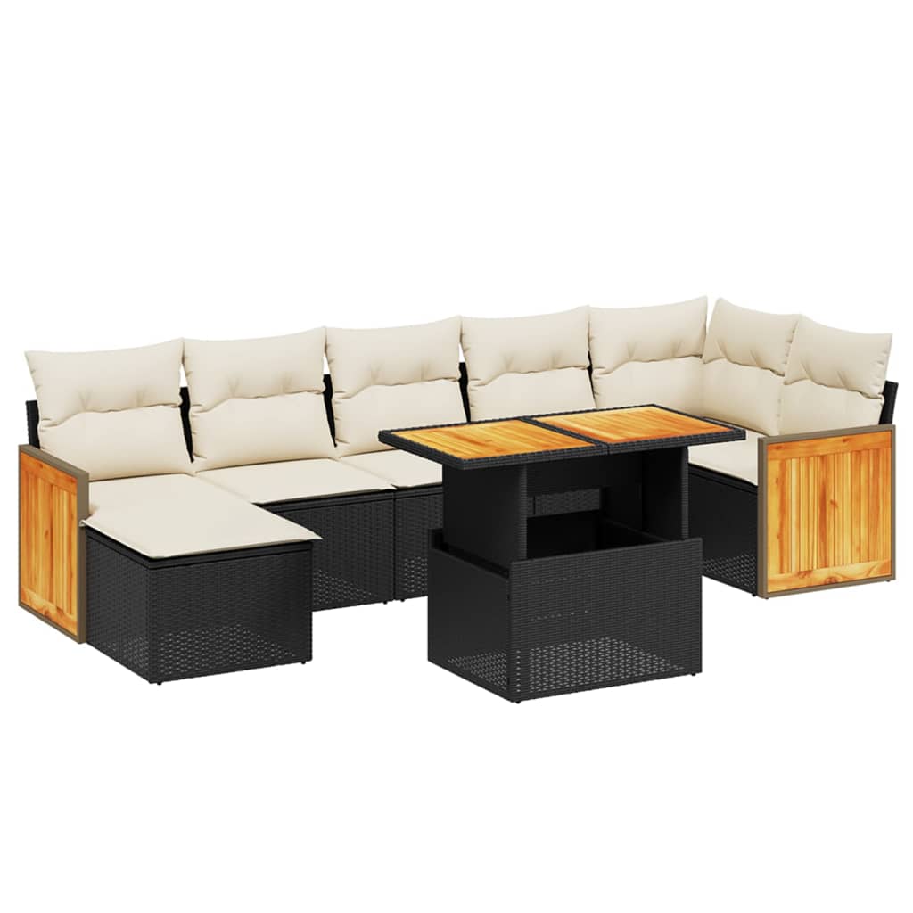 vidaXL Set mobilier de grădină cu perne, 8 piese, negru, poliratan