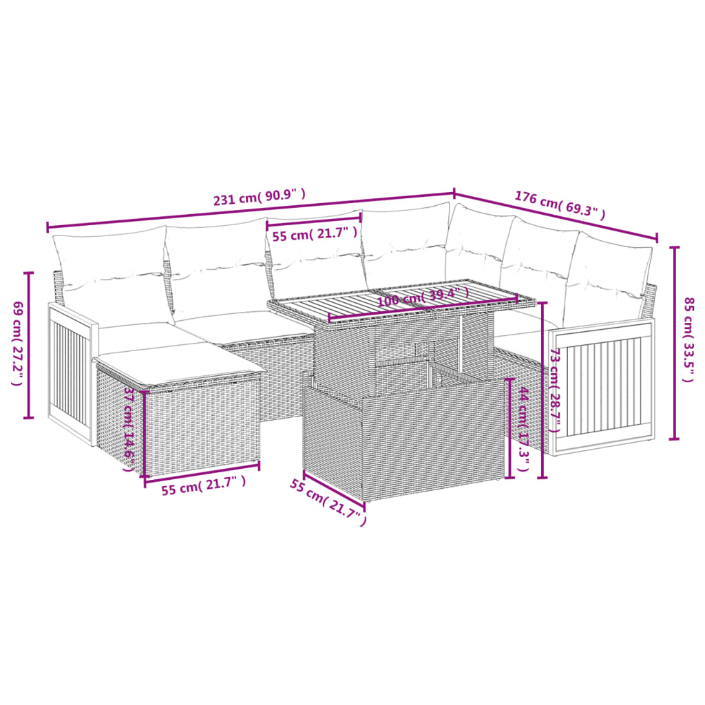 vidaXL Set mobilier de grădină cu perne, 8 piese, negru, poliratan vidaXL Set mobilier de grădină cu perne, 8 piese, negru, poliratan