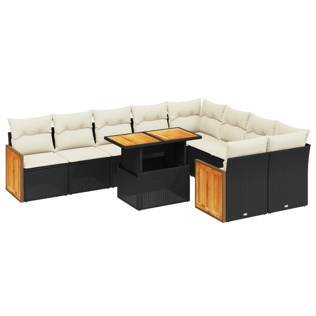 vidaXL Set canapele de grădină cu perne, 10 piese, negru, poliratan