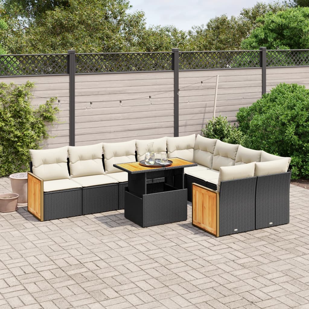 vidaXL Set canapele de grădină cu perne, 10 piese, negru, poliratan