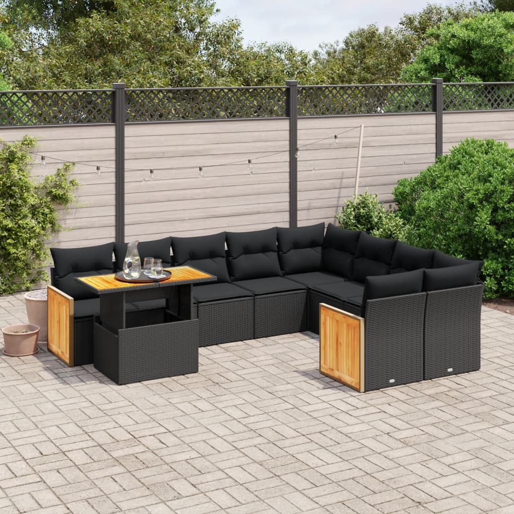 vidaXL Set canapele de grădină cu perne, 10 piese, negru, poliratan vidaXL Set canapele de grădină cu perne, 10 piese, negru, poliratan