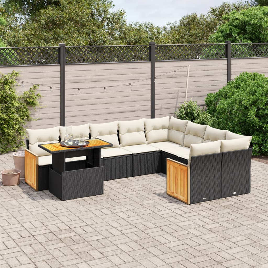 vidaXL Set canapele de grădină cu perne, 10 piese, negru, poliratan vidaXL Set canapele de grădină cu perne, 10 piese, negru, poliratan