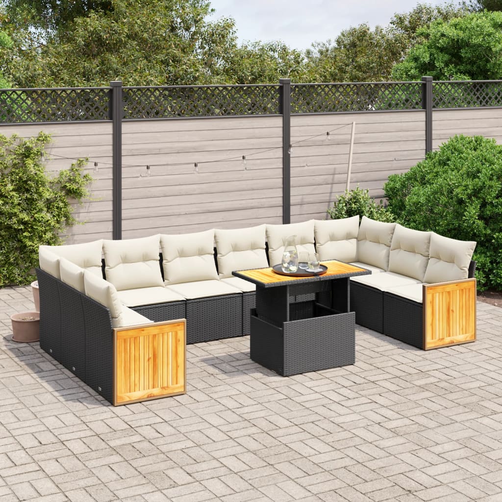 vidaXL Set canapele de grădină cu perne, 11 piese, negru, poliratan vidaXL Set canapele de grădină cu perne, 11 piese, negru, poliratan
