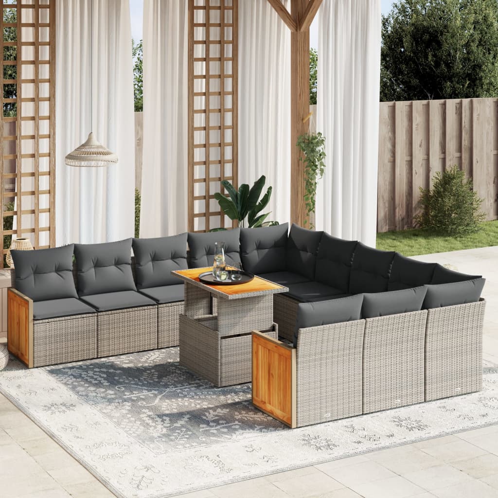 vidaXL Set canapele de grădină cu perne, 11 piese, gri, poliratan vidaXL Set canapele de grădină cu perne, 11 piese, gri, poliratan