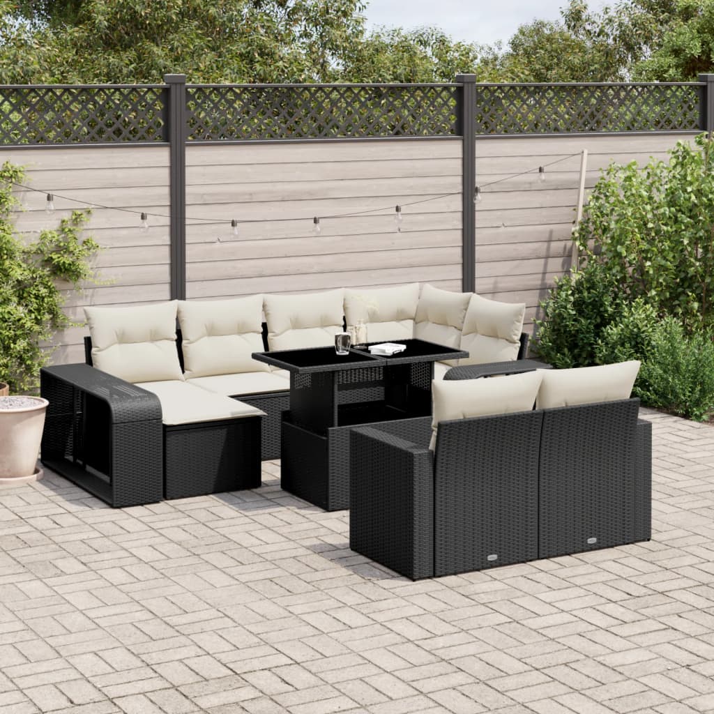 vidaXL Set canapele de grădină cu perne, 11 piese, negru, poliratan vidaXL Set canapele de grădină cu perne, 11 piese, negru, poliratan