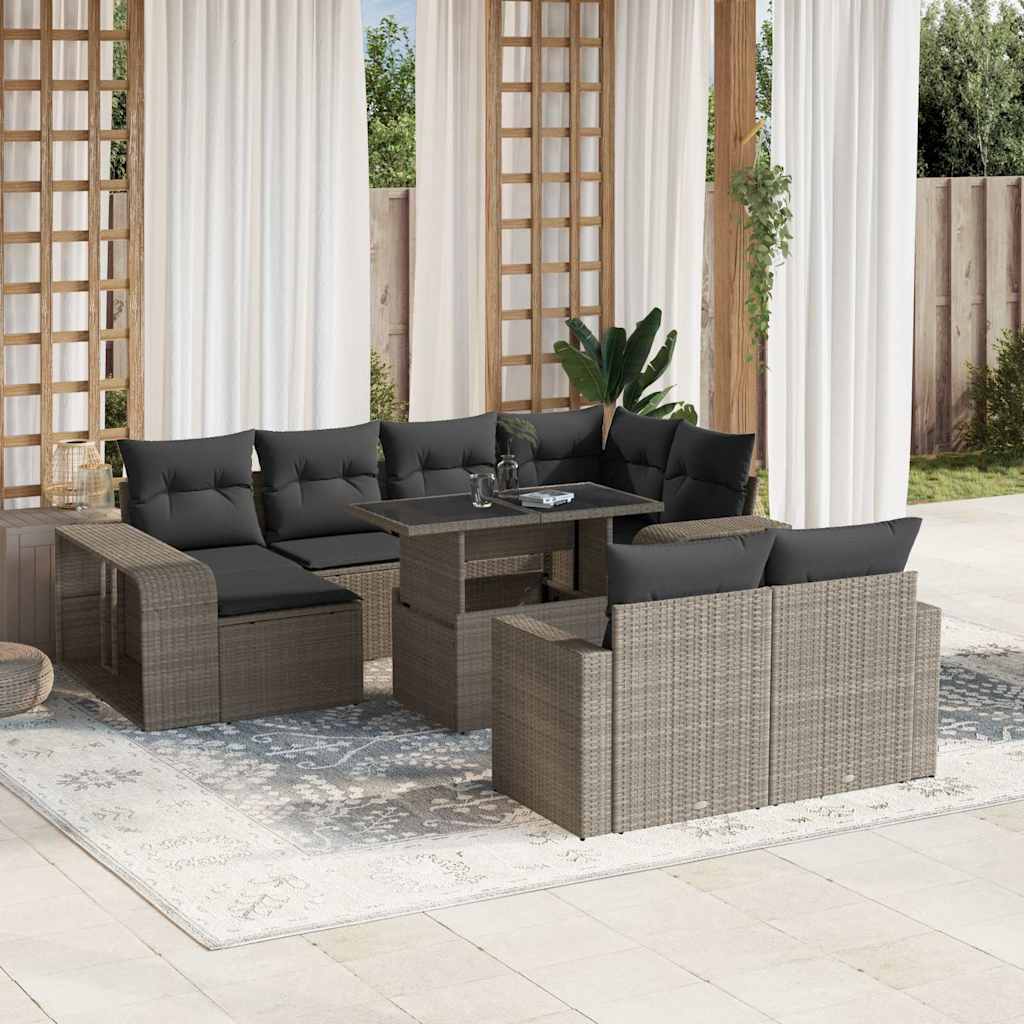 vidaXL Set canapele de grădină cu perne, 11 piese, gri, poliratan vidaXL Set canapele de grădină cu perne, 11 piese, gri, poliratan