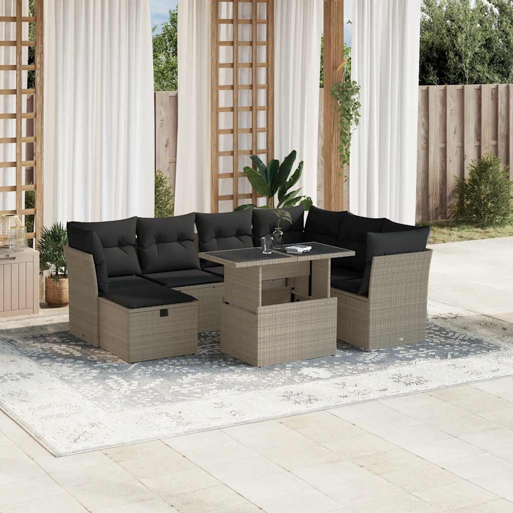 vidaXL Set mobilier de grădină cu perne, 8 piese gri deschis poliratan vidaXL Set mobilier de grădină cu perne, 8 piese gri deschis poliratan
