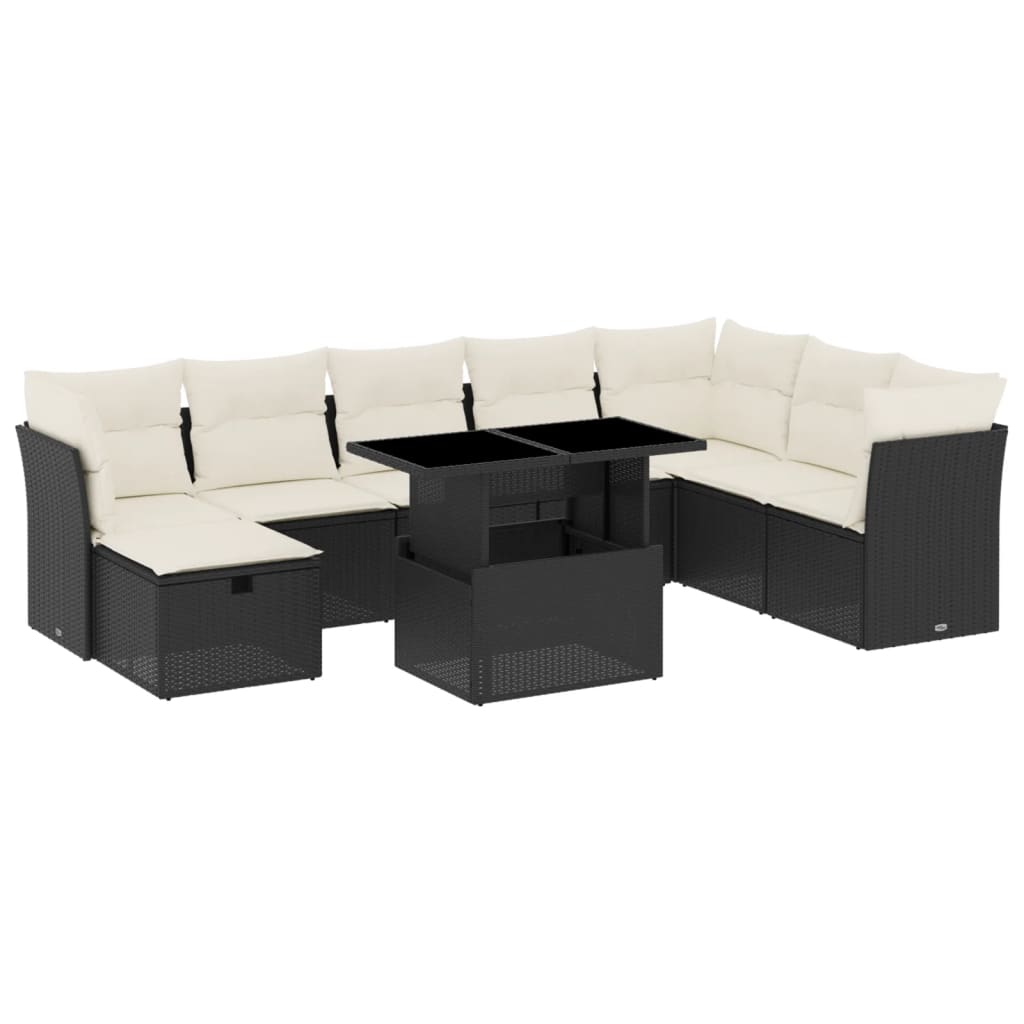 vidaXL Set mobilier de grădină cu perne, 9 piese, negru, poliratan
