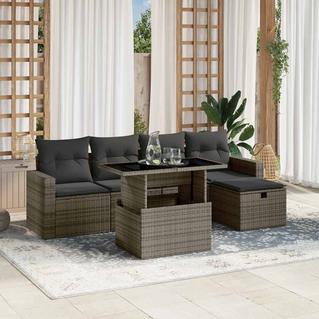 vidaXL Set mobilier grădină cu perne, 6 piese, gri, poliratan vidaXL Set mobilier grădină cu perne, 6 piese, gri, poliratan
