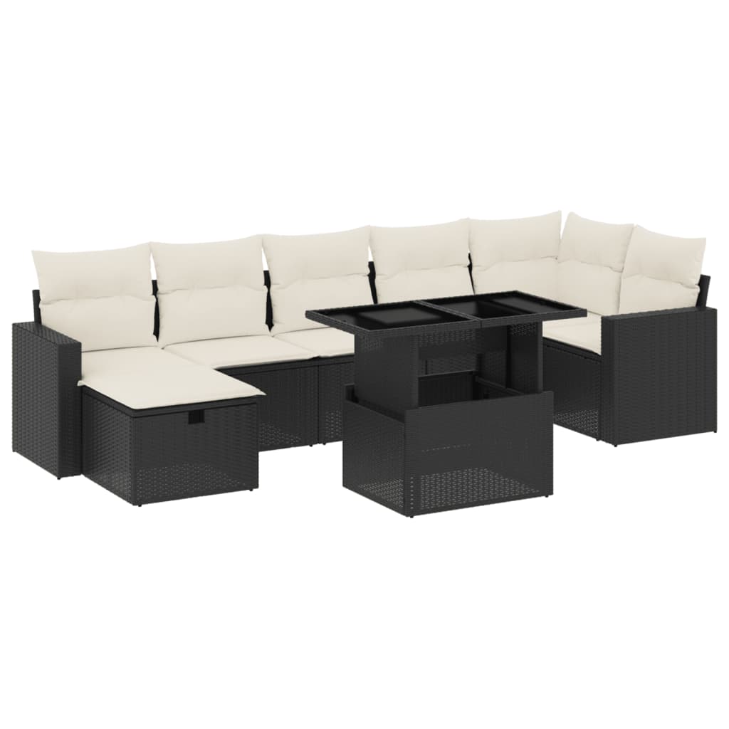 vidaXL Set mobilier de grădină cu perne, 8 piese, negru, poliratan vidaXL Set mobilier de grădină cu perne, 8 piese, negru, poliratan