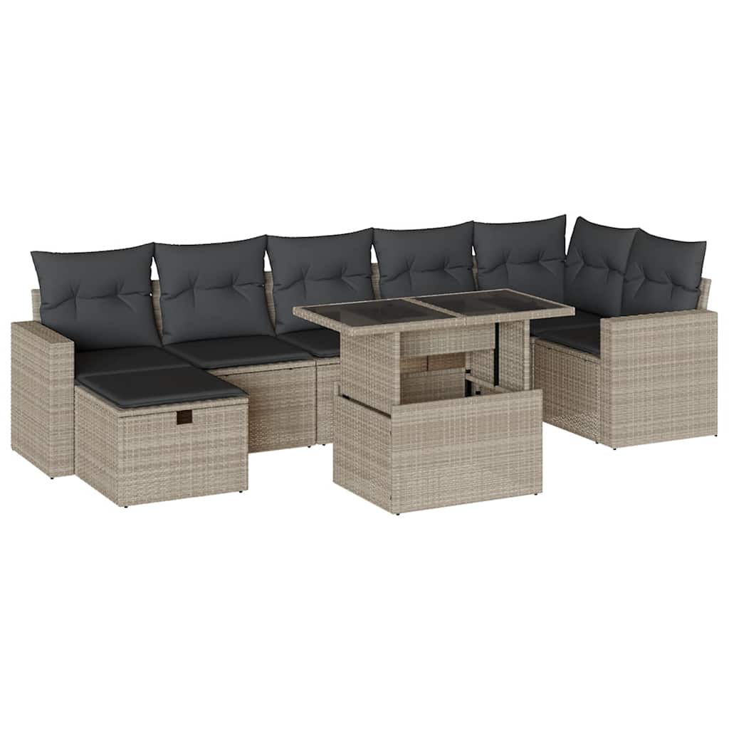 vidaXL Set mobilier de grădină cu perne, 8 piese gri deschis poliratan