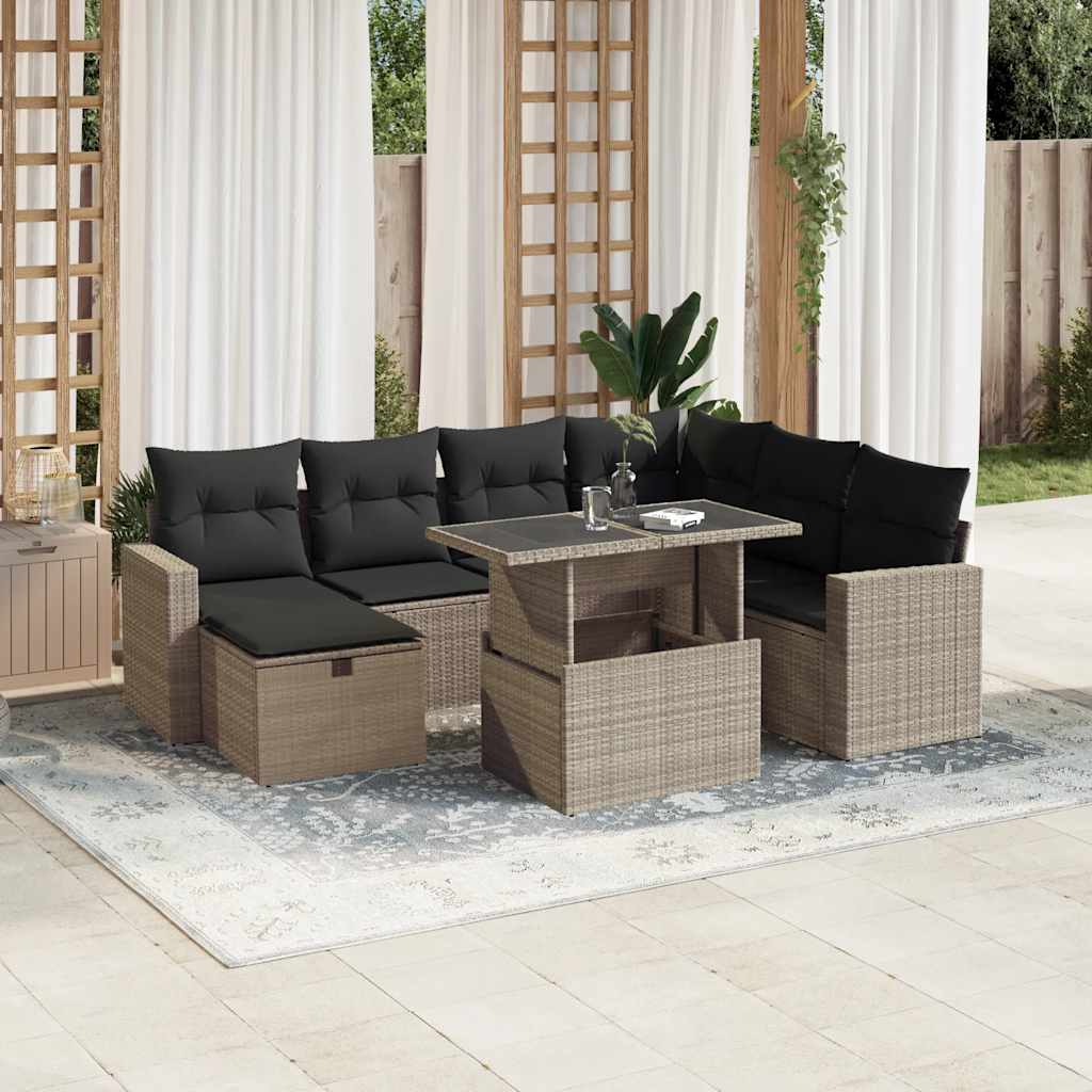 vidaXL Set mobilier de grădină cu perne, 8 piese gri deschis poliratan vidaXL Set mobilier de grădină cu perne, 8 piese gri deschis poliratan