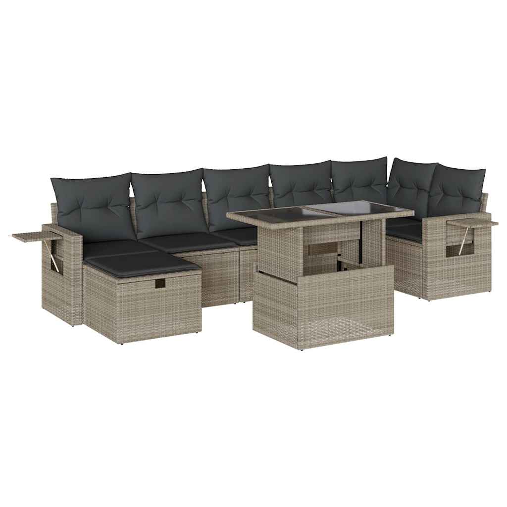 vidaXL Set mobilier de grădină cu perne, 8 piese gri deschis poliratan vidaXL Set mobilier de grădină cu perne, 8 piese gri deschis poliratan