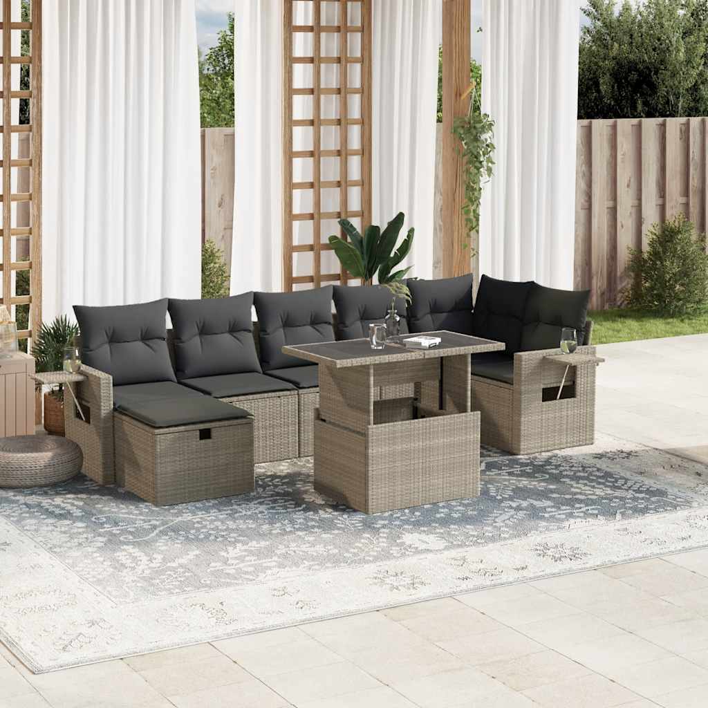vidaXL Set mobilier de grădină cu perne, 8 piese gri deschis poliratan vidaXL Set mobilier de grădină cu perne, 8 piese gri deschis poliratan
