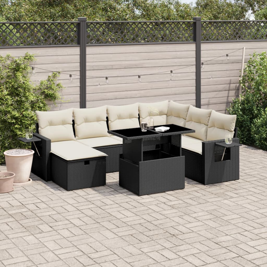 vidaXL Set mobilier de grădină cu perne, 8 piese, negru, poliratan vidaXL Set mobilier de grădină cu perne, 8 piese, negru, poliratan