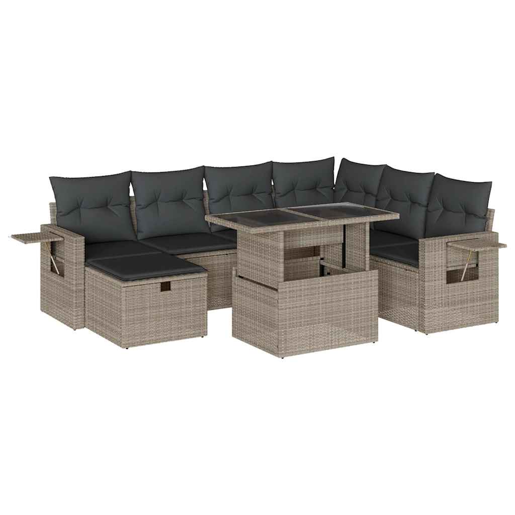 vidaXL Set mobilier de grădină cu perne, 8 piese gri deschis poliratan