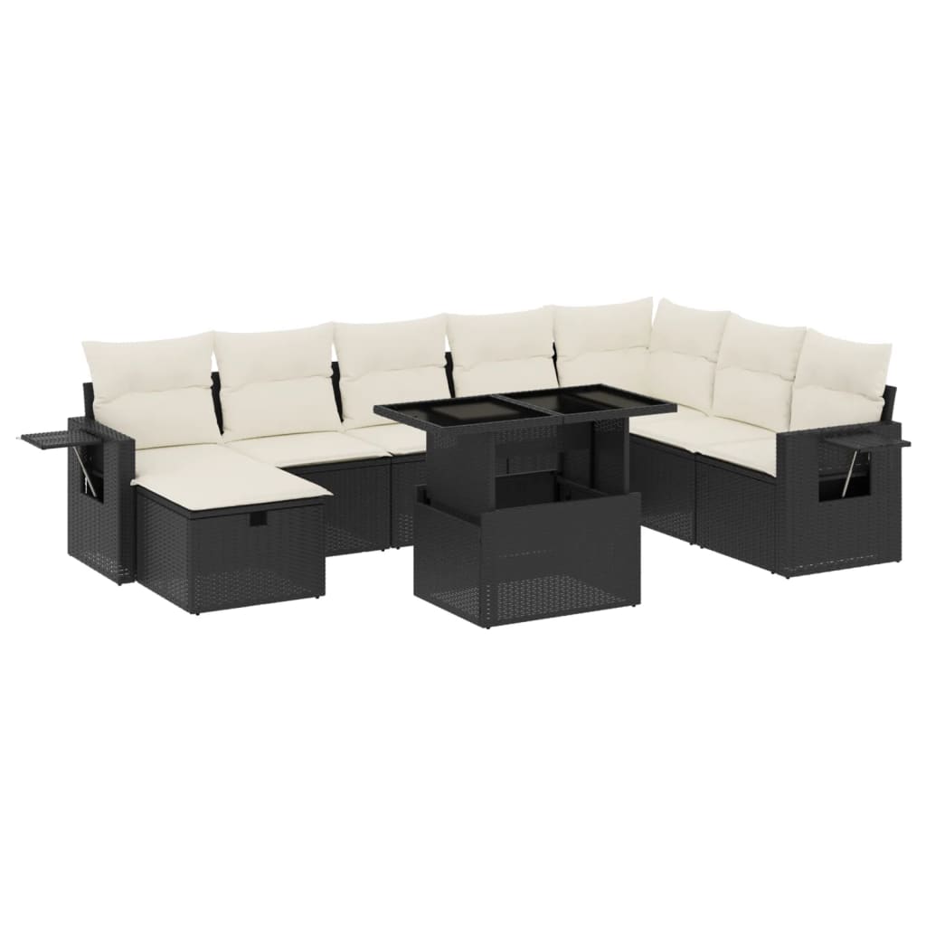 vidaXL Set mobilier de grădină cu perne, 9 piese, negru, poliratan
