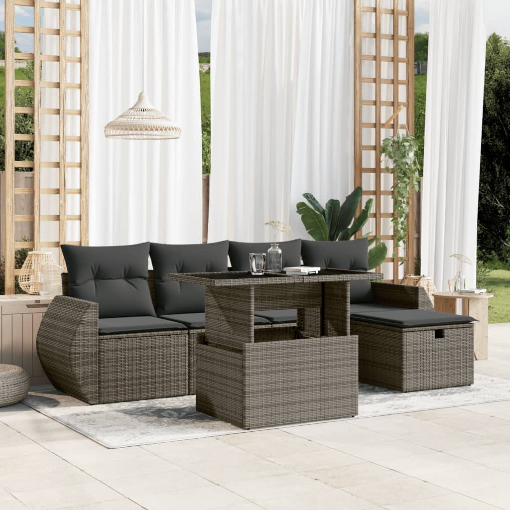 vidaXL Set mobilier grădină cu perne, 6 piese, gri, poliratan vidaXL Set mobilier grădină cu perne, 6 piese, gri, poliratan