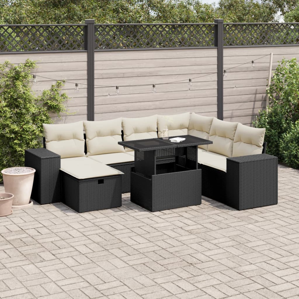 vidaXL Set mobilier de grădină cu perne, 8 piese, negru, poliratan vidaXL Set mobilier de grădină cu perne, 8 piese, negru, poliratan