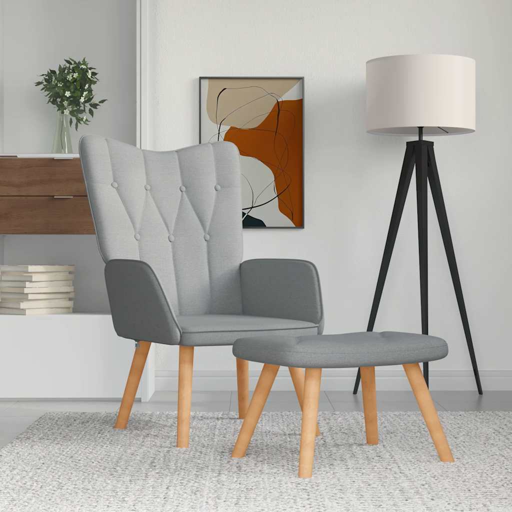 vidaXL Scaun de relaxare cu taburet, gri deschis, material textil vidaXL Scaun de relaxare cu taburet, gri deschis, material textil