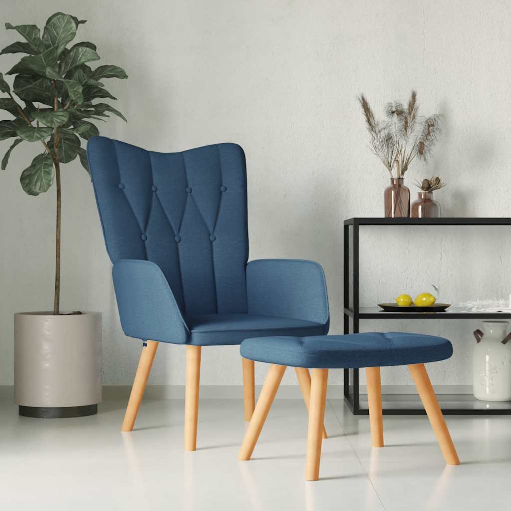 vidaXL Scaun de relaxare cu taburet, albastru, textil vidaXL Scaun de relaxare cu taburet, albastru, textil