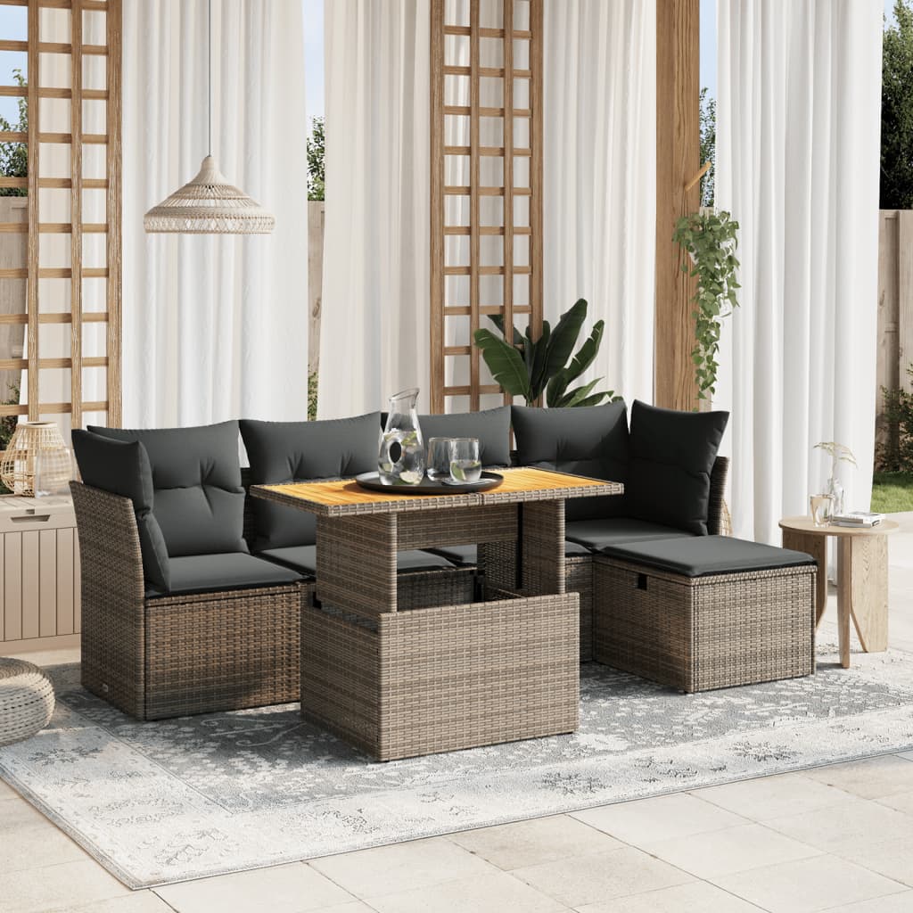 vidaXL Set mobilier grădină cu perne, 6 piese, gri, poliratan vidaXL Set mobilier grădină cu perne, 6 piese, gri, poliratan